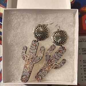 Silver and Multicolor Cactus Earrings
